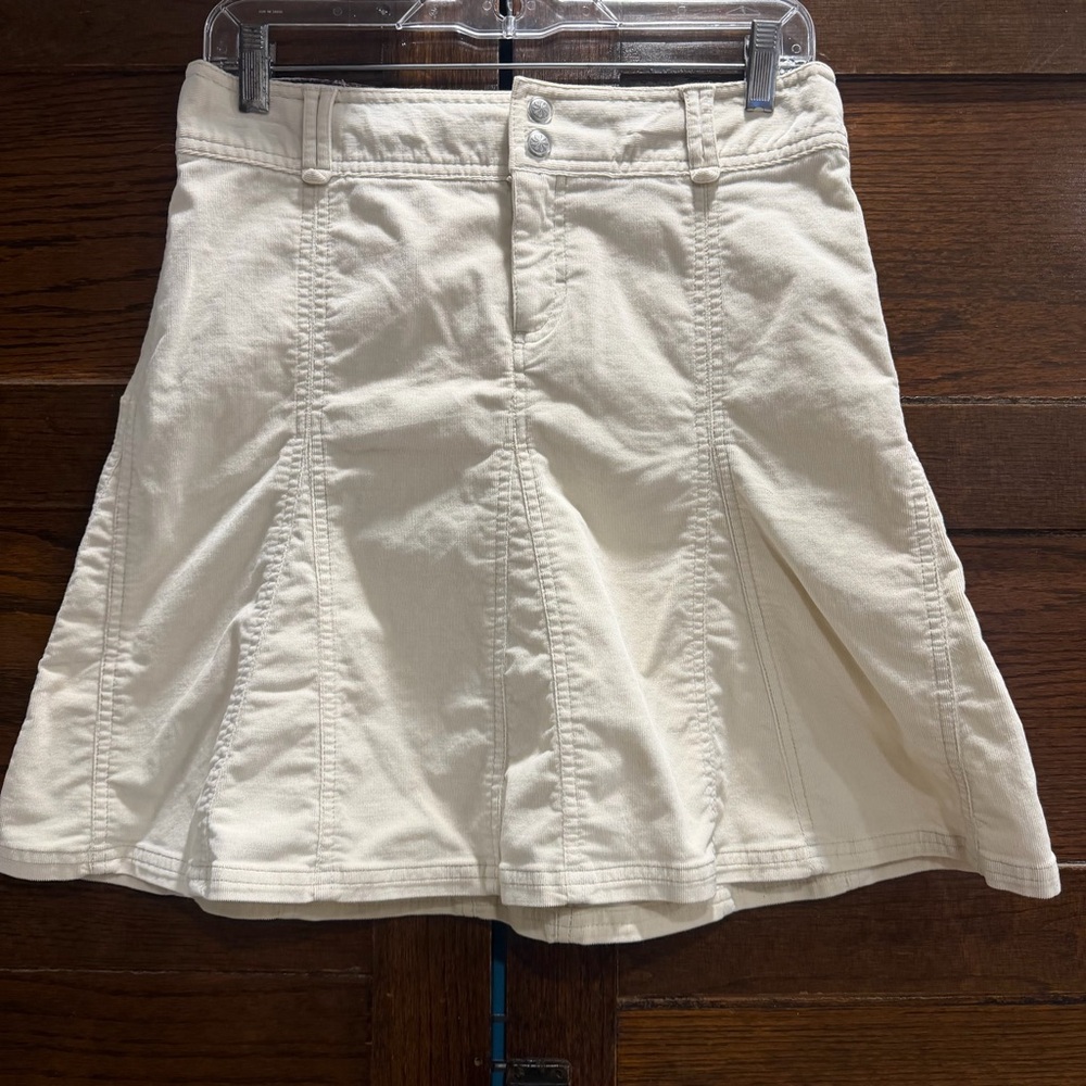 Athleta size 4 Cream corduroy denim jean flare mini A-Line Skirt pleats flare